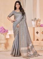 Linen Grey Festival Wear Coding Work Saree